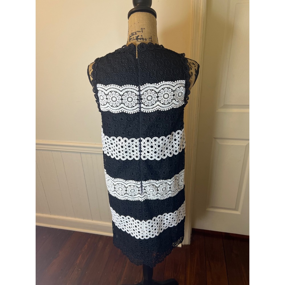 Kate spade Black White Lace Sleeveless Shift Dress Floral Geometric Stripes - Picture 7 of 9